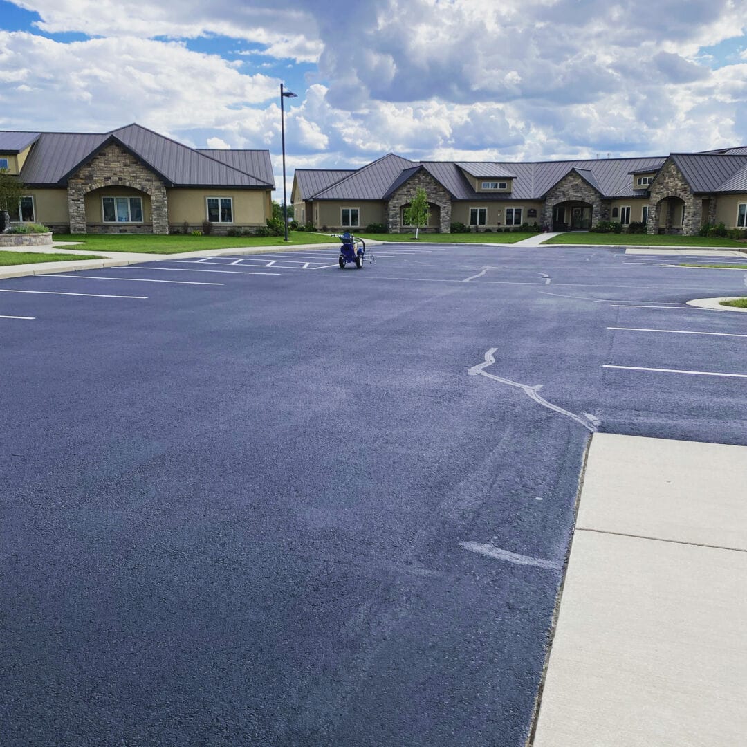 Large commercial parking lot sealcoating project in southern Wisconsin