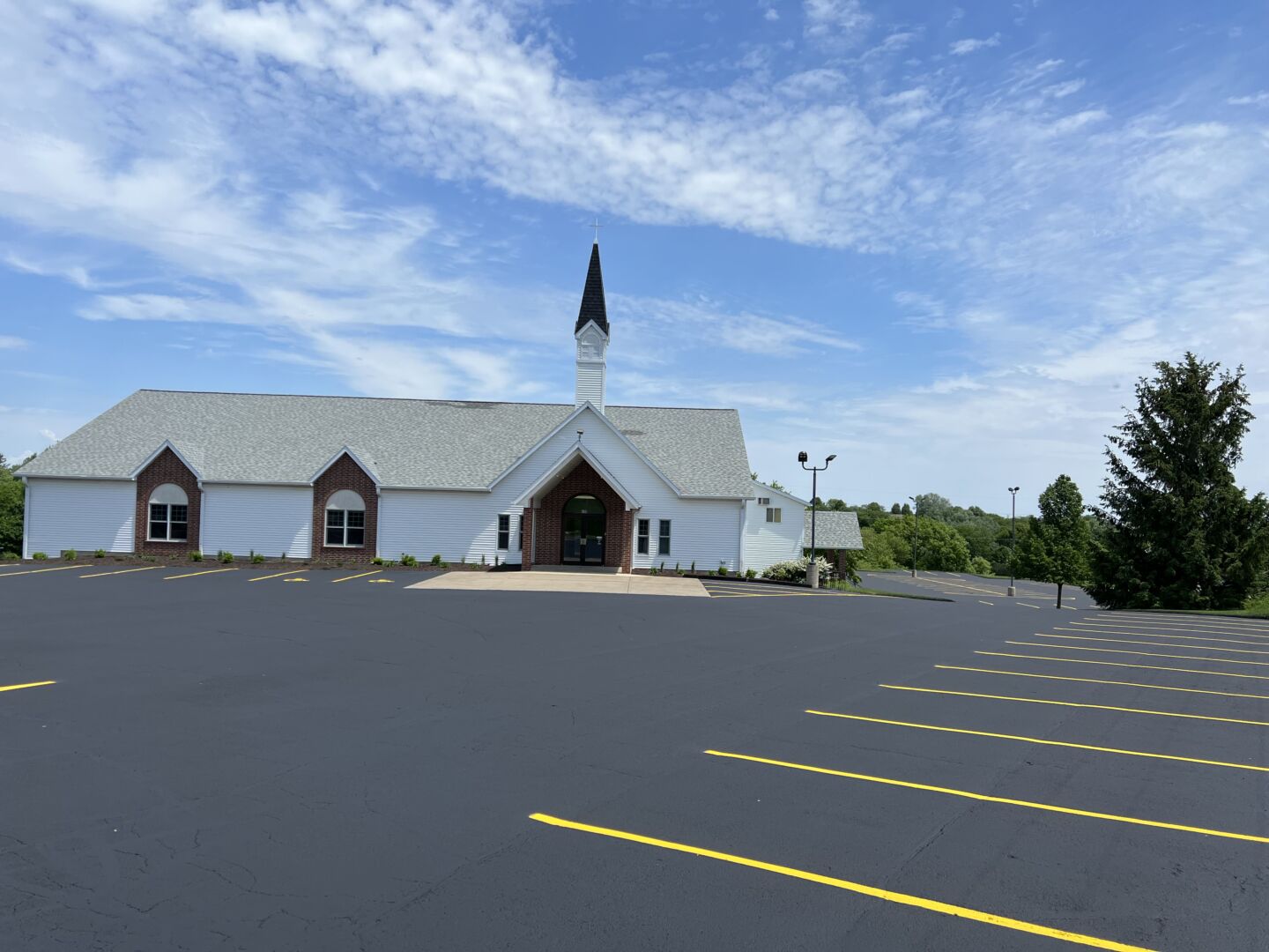 Church parking lot sealcoating and striping project in Wisconsin